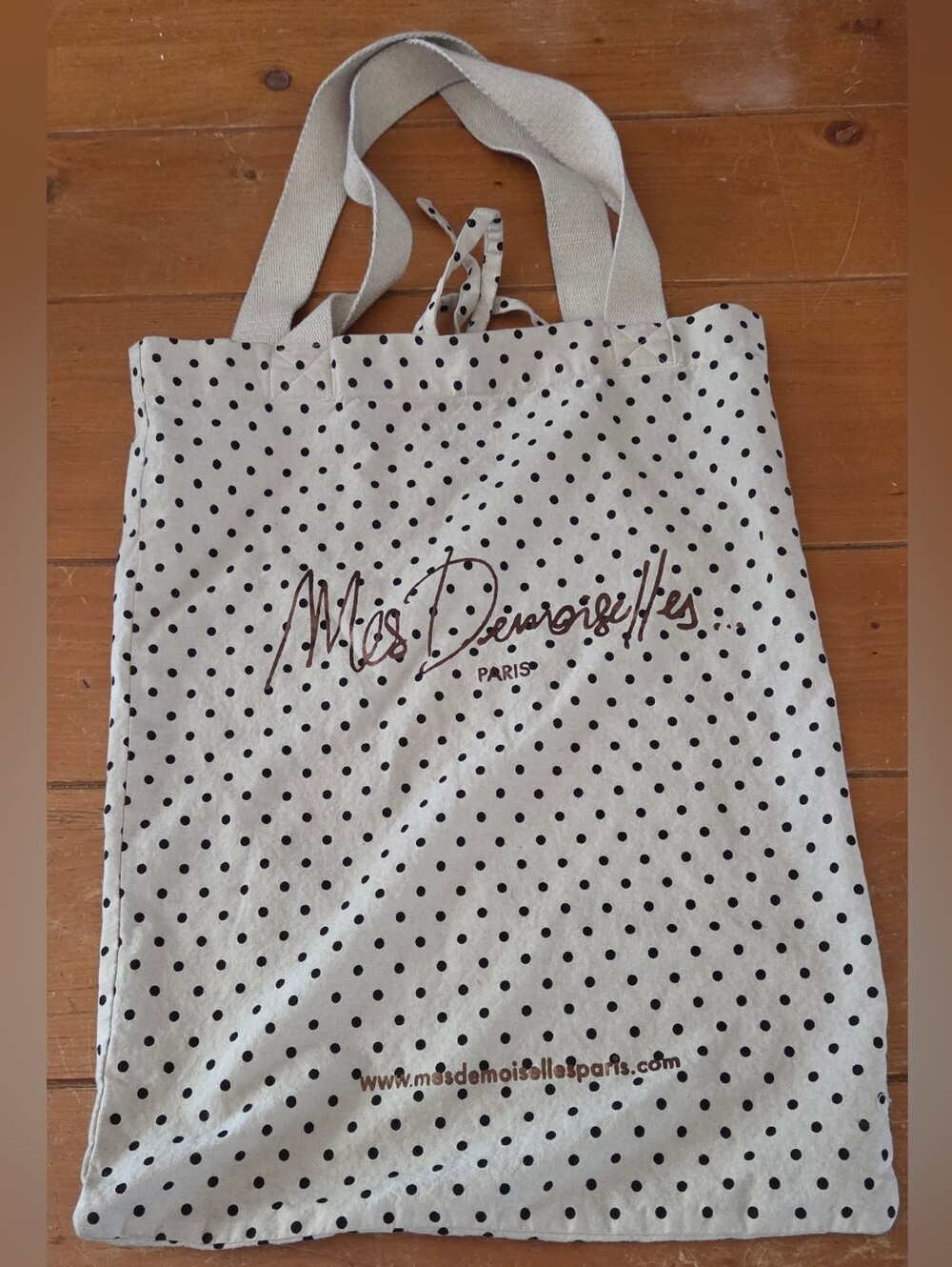 Mes Demoiselles Cream Canvas Tote with Black Polka Dots